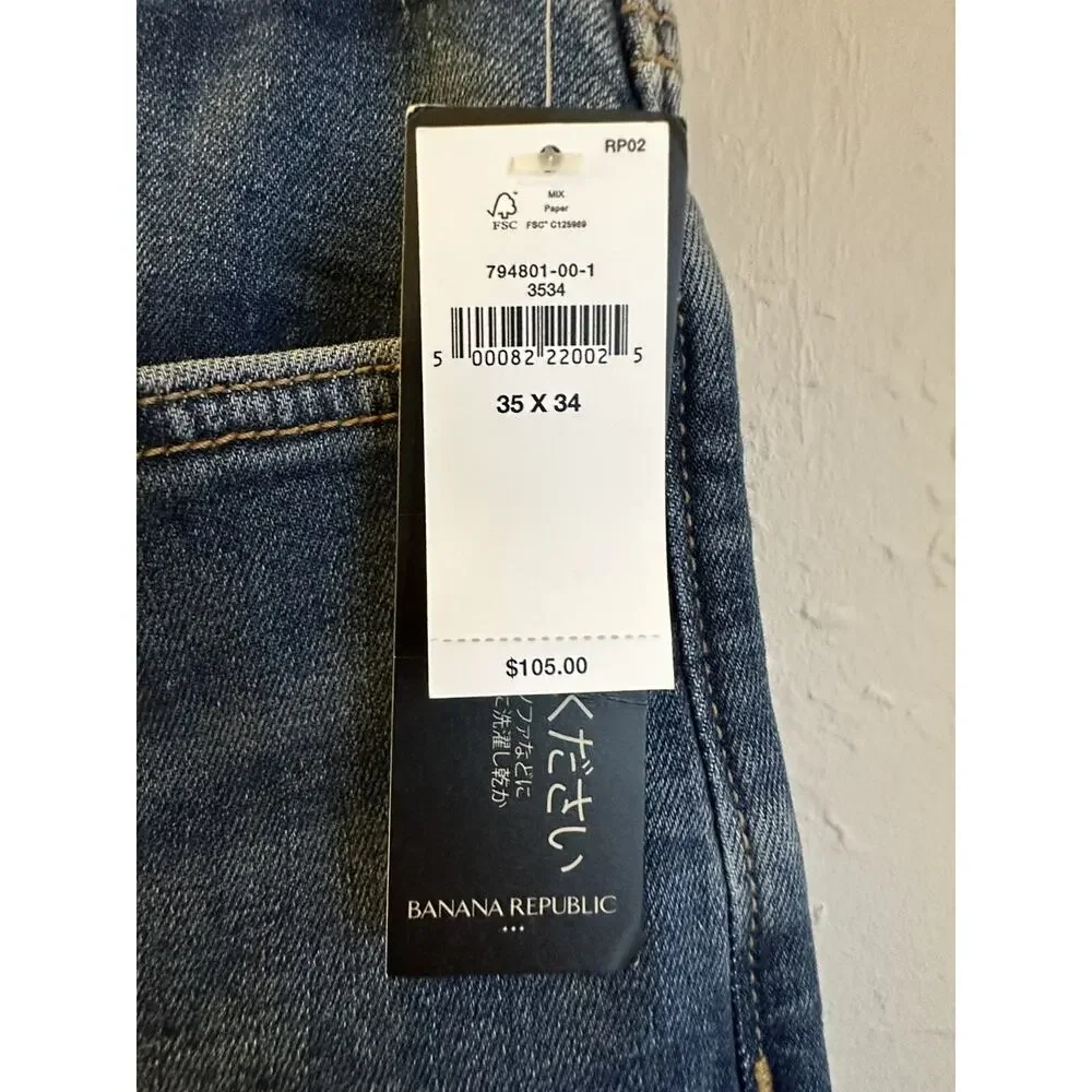NWT Banana Republic Travel Mens 35x34 Blue Straight Fit Flex ￼Stretch Denim Jean
